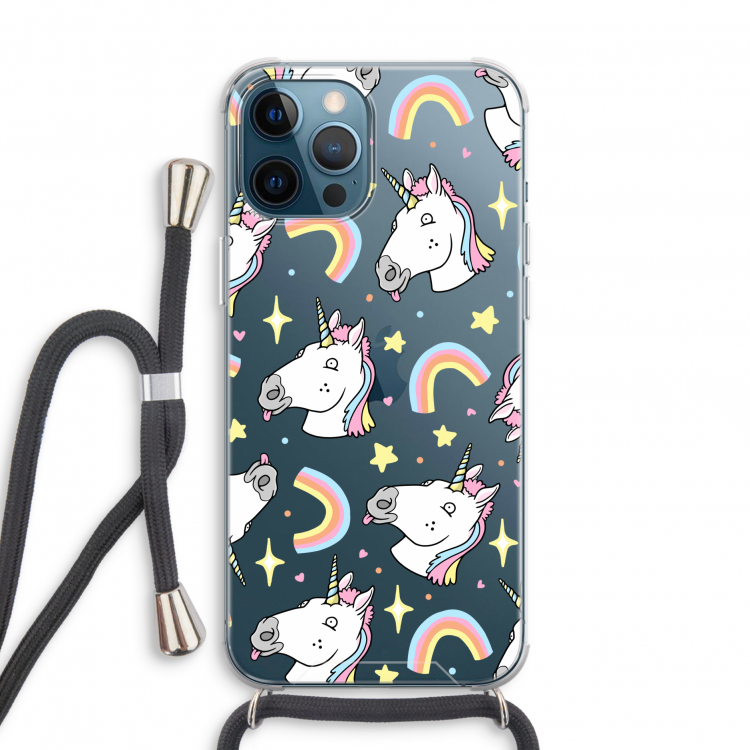Rainbow Unicorn: iPhone 12 Pro Transparant Hoesje met koord