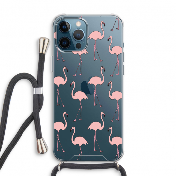 Anything Flamingoes: iPhone 12 Pro Transparant Hoesje met koord