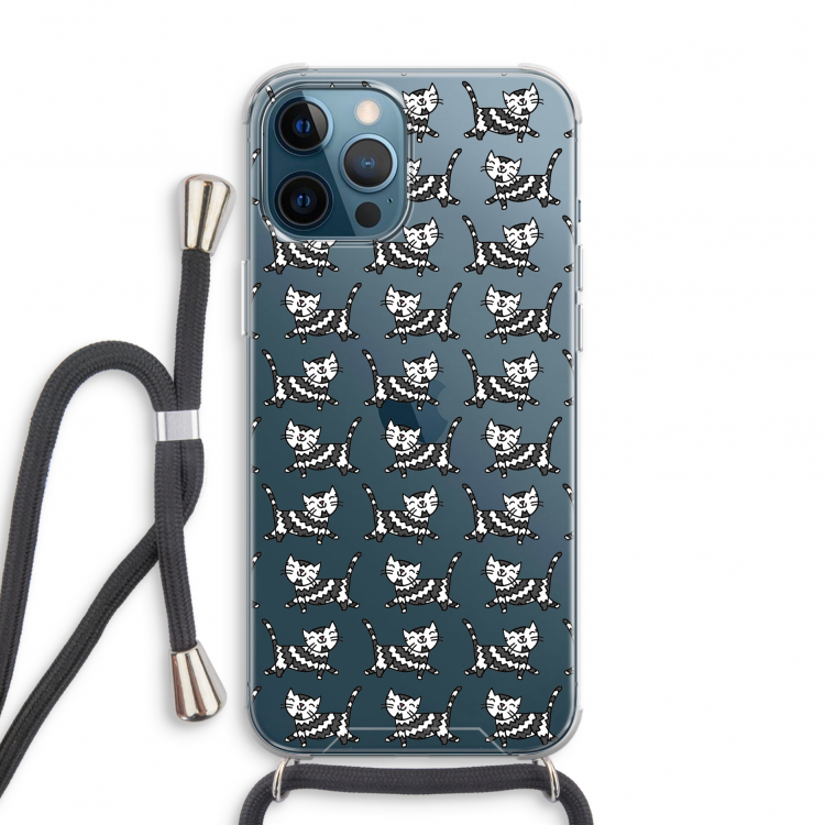 Zwarte poes: iPhone 12 Pro Transparant Hoesje met koord