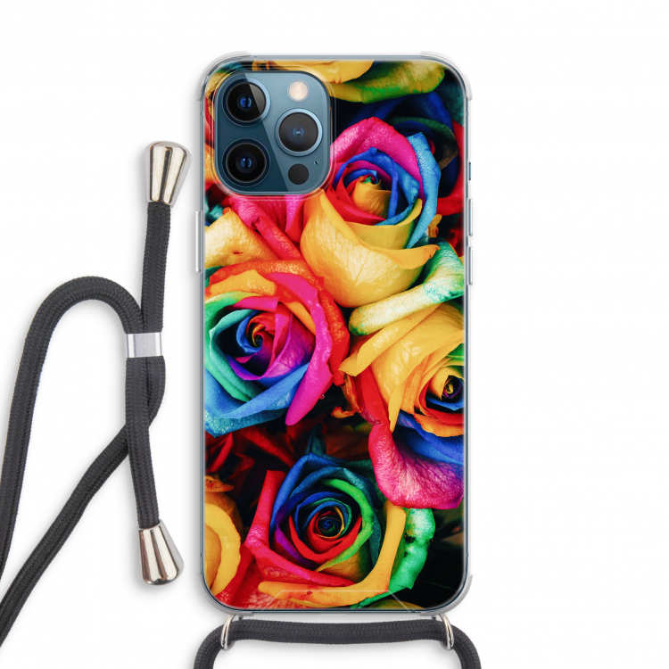 Neon bloemen: iPhone 12 Pro Transparant Hoesje met koord