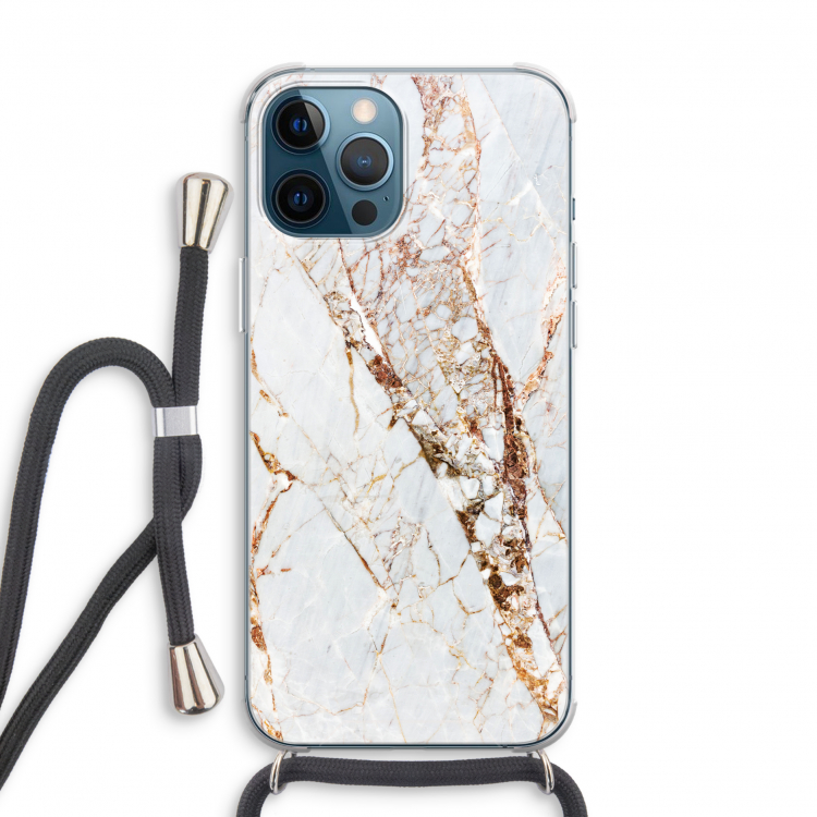Goud marmer: iPhone 12 Pro Transparant Hoesje met koord