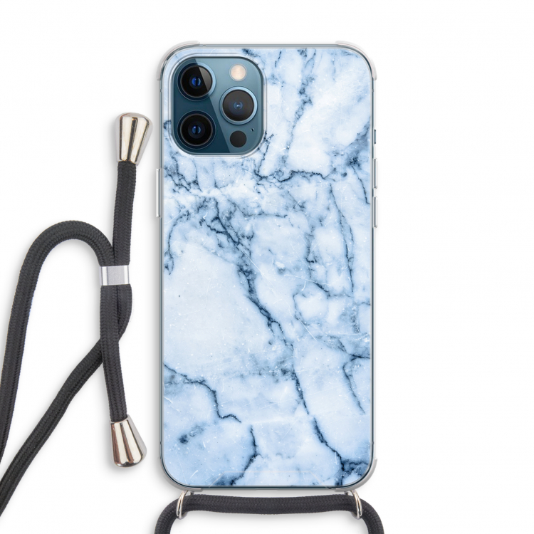 Blauw marmer: iPhone 12 Pro Transparant Hoesje met koord