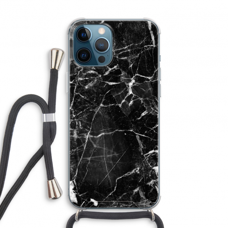 Zwart Marmer 2: iPhone 12 Pro Transparant Hoesje met koord