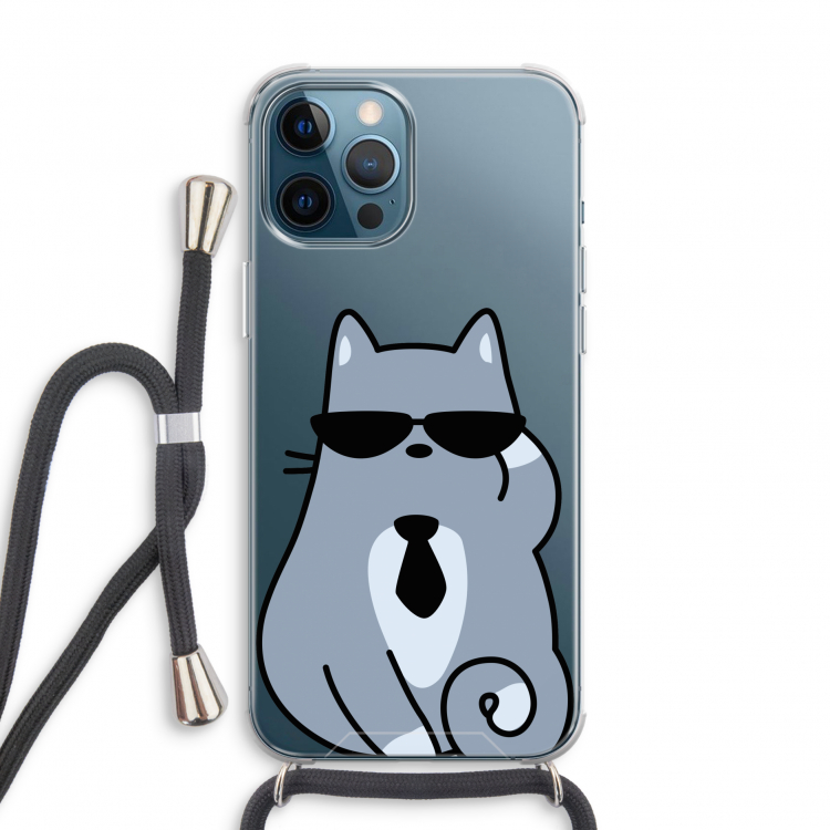 Cool cat: iPhone 12 Pro Transparant Hoesje met koord