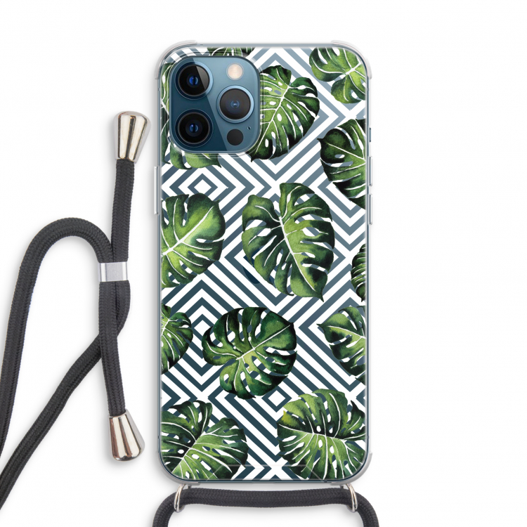 Geometrische jungle: iPhone 12 Pro Transparant Hoesje met koord