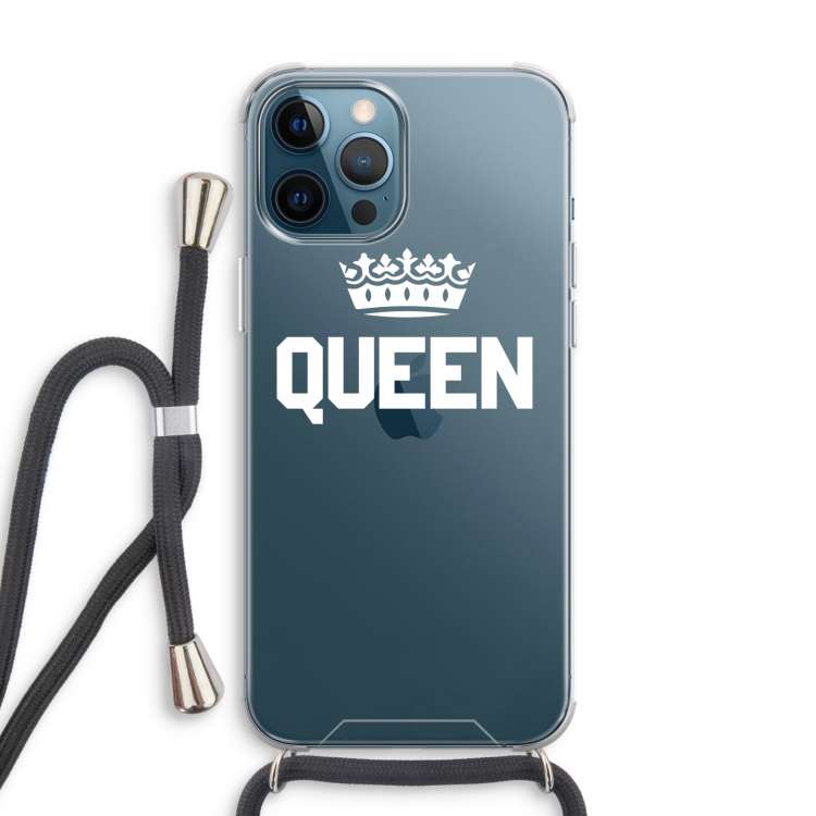 Queen zwart: iPhone 12 Pro Transparant Hoesje met koord