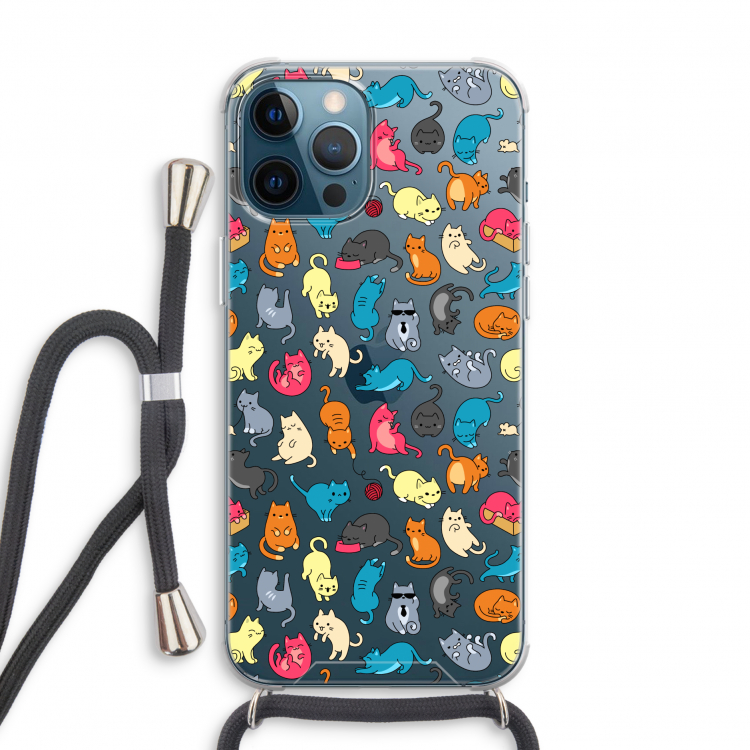 Kleurrijke katten: iPhone 12 Pro Transparant Hoesje met koord