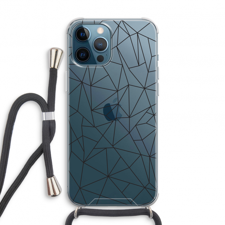 Geometrische lijnen zwart: iPhone 12 Pro Transparant Hoesje met koord