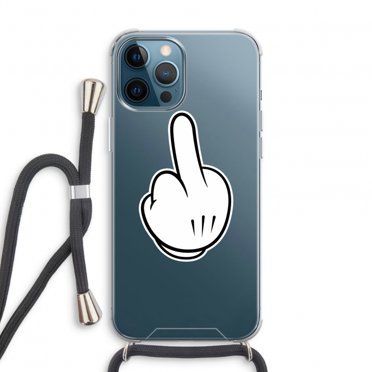 Middle finger white: iPhone 12 Pro Transparant Hoesje met koord