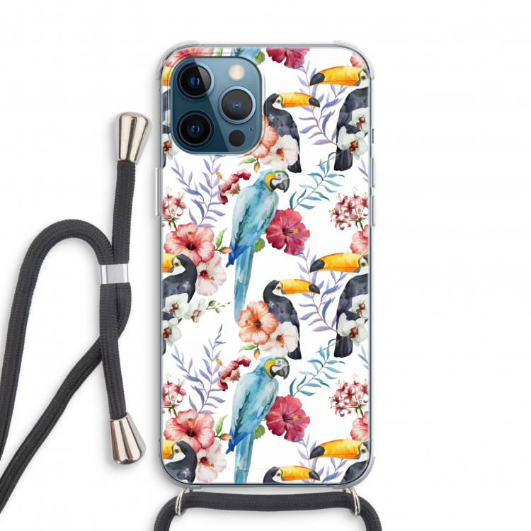 Bloemen tukan: iPhone 12 Pro Transparant Hoesje met koord