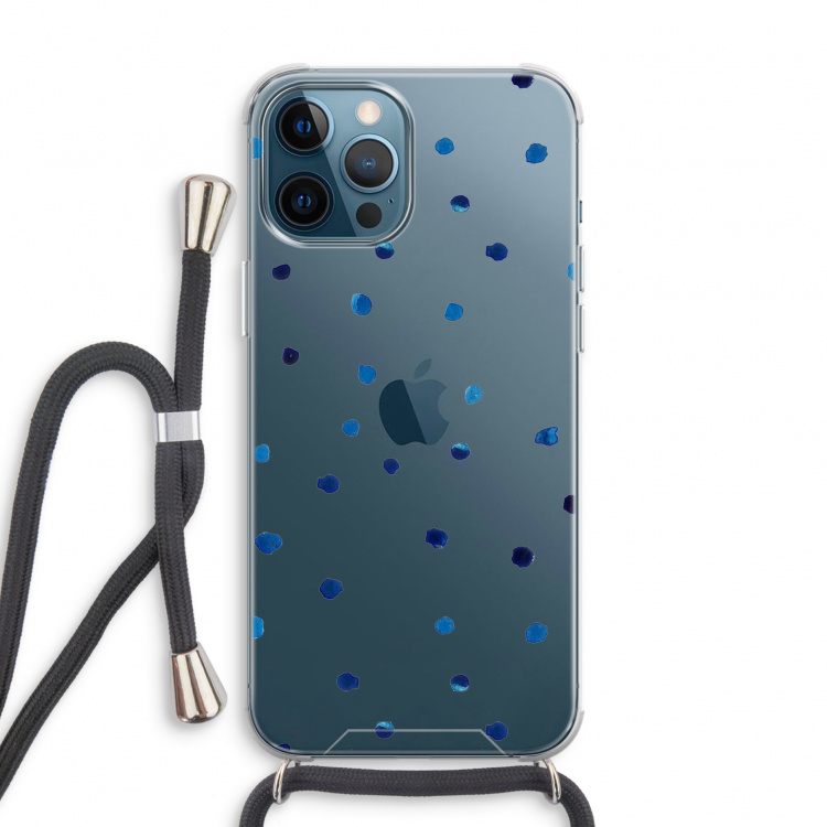 Blauwe stippen: iPhone 12 Pro Transparant Hoesje met koord