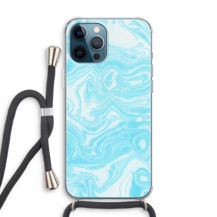 Waterverf blauw: iPhone 12 Pro Transparant Hoesje met koord