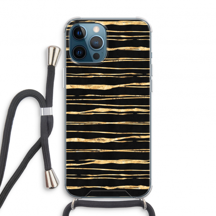 Gouden strepen: iPhone 12 Pro Transparant Hoesje met koord