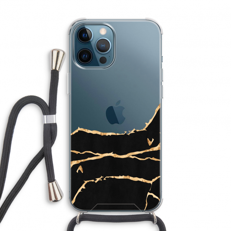 Gouden marmer: iPhone 12 Pro Transparant Hoesje met koord