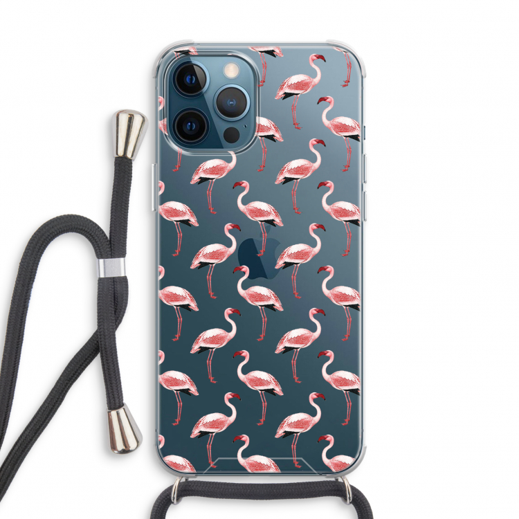 Flamingoprint groen: iPhone 12 Pro Transparant Hoesje met koord