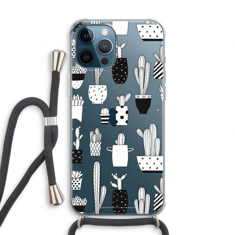Cactusmotief: iPhone 12 Pro Transparant Hoesje met koord