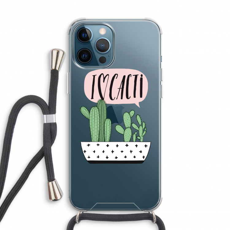 I love cacti: iPhone 12 Pro Transparant Hoesje met koord