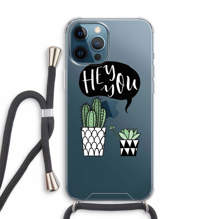 Hey you cactus: iPhone 12 Pro Transparant Hoesje met koord