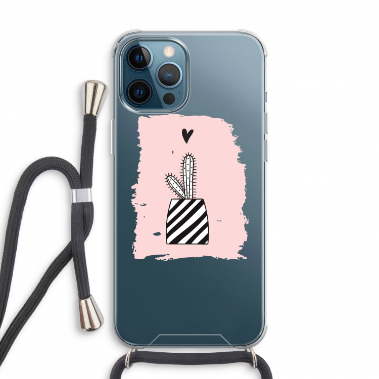 Zwart-wit cactus: iPhone 12 Pro Transparant Hoesje met koord