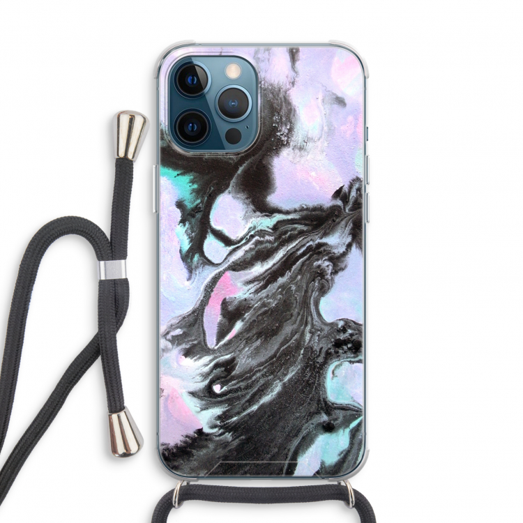 Pastel zwart: iPhone 12 Pro Transparant Hoesje met koord