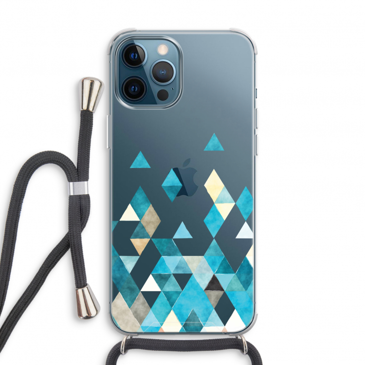 Gekleurde driehoekjes blauw: iPhone 12 Pro Transparant Hoesje met koord