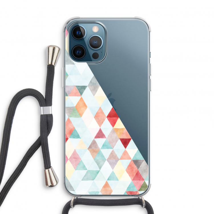 Gekleurde driehoekjes pastel: iPhone 12 Pro Transparant Hoesje met koord