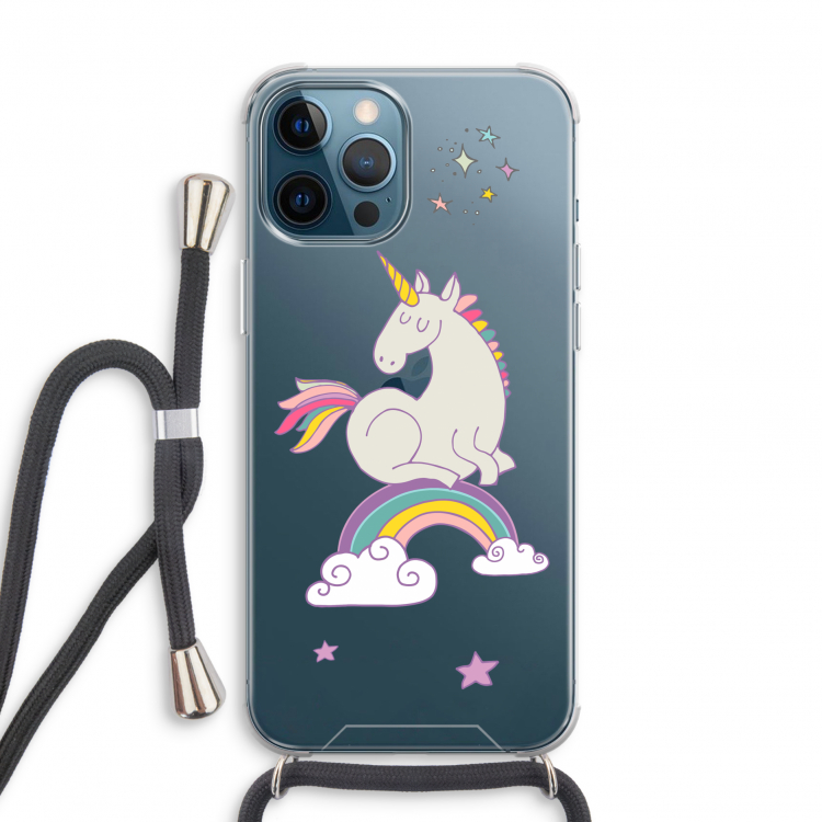 Regenboog eenhoorn: iPhone 12 Pro Transparant Hoesje met koord