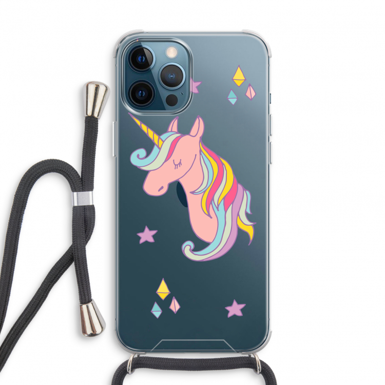 Roze eenhoorn: iPhone 12 Pro Transparant Hoesje met koord
