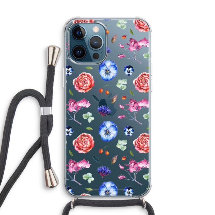Bloemetjes: iPhone 12 Pro Transparant Hoesje met koord