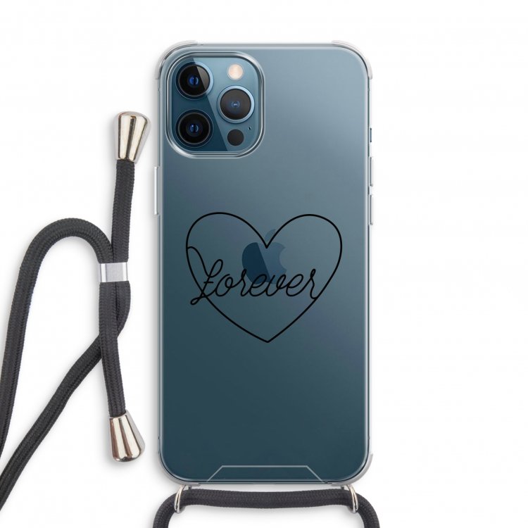 Forever heart black: iPhone 12 Pro Transparant Hoesje met koord