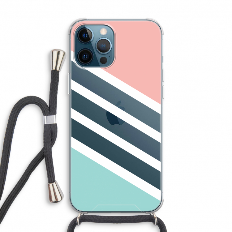 Strepen pastel: iPhone 12 Pro Transparant Hoesje met koord