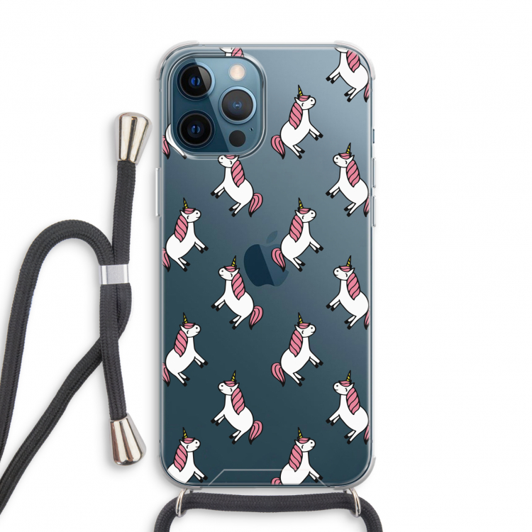 Eenhoorns overal: iPhone 12 Pro Transparant Hoesje met koord