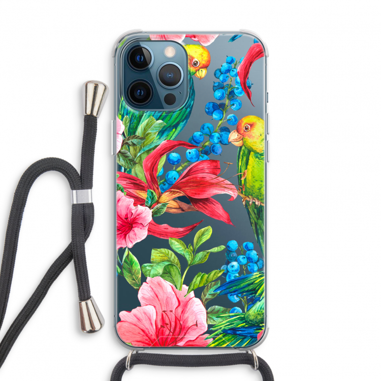 Papegaaien: iPhone 12 Pro Transparant Hoesje met koord