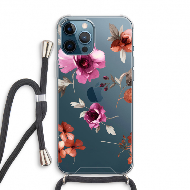 Geschilderde bloemen: iPhone 12 Pro Transparant Hoesje met koord