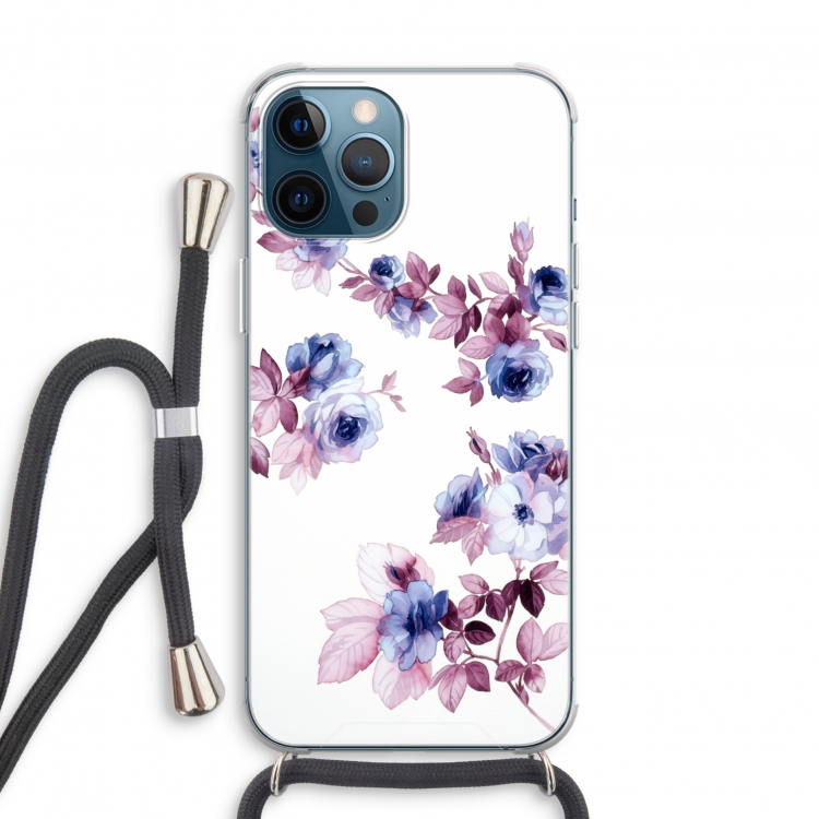 Waterverf bloemen: iPhone 12 Pro Transparant Hoesje met koord