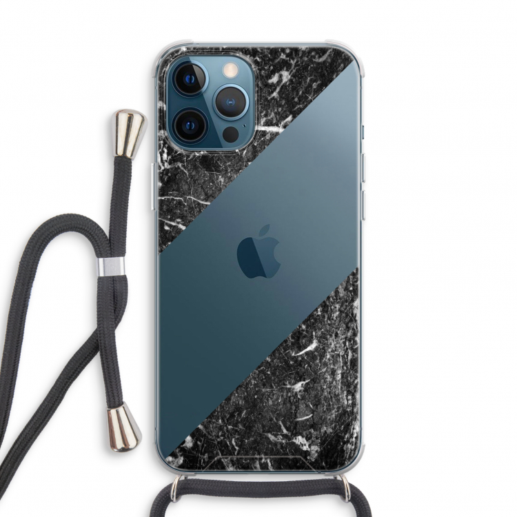 Zwart marmer: iPhone 12 Pro Transparant Hoesje met koord