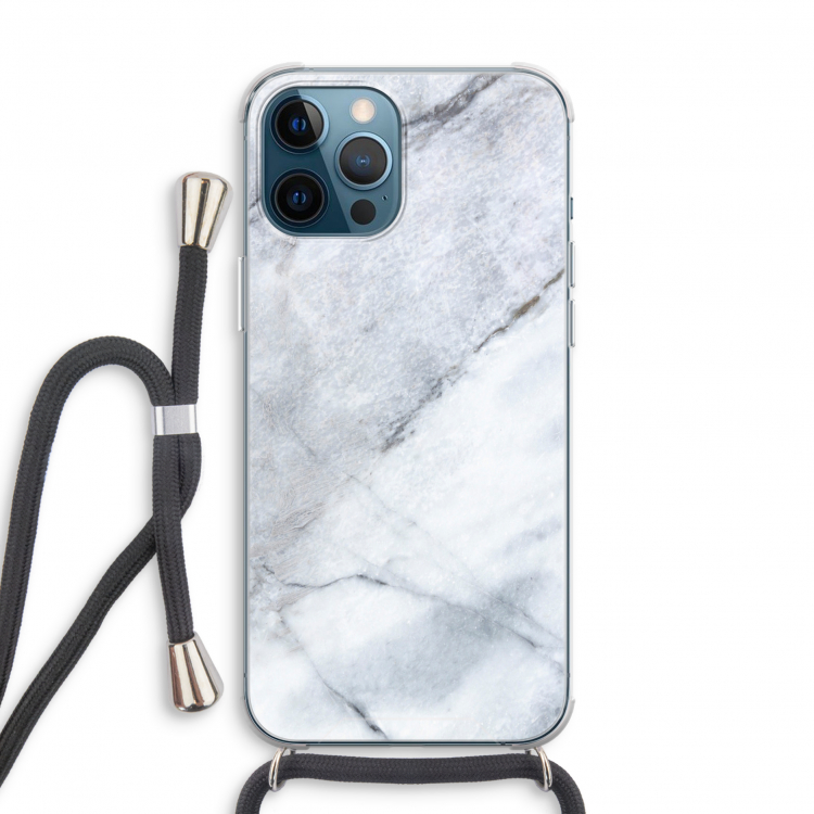 Witte marmer: iPhone 12 Pro Transparant Hoesje met koord