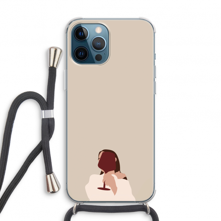 I drink wine: iPhone 12 Pro Transparant Hoesje met koord