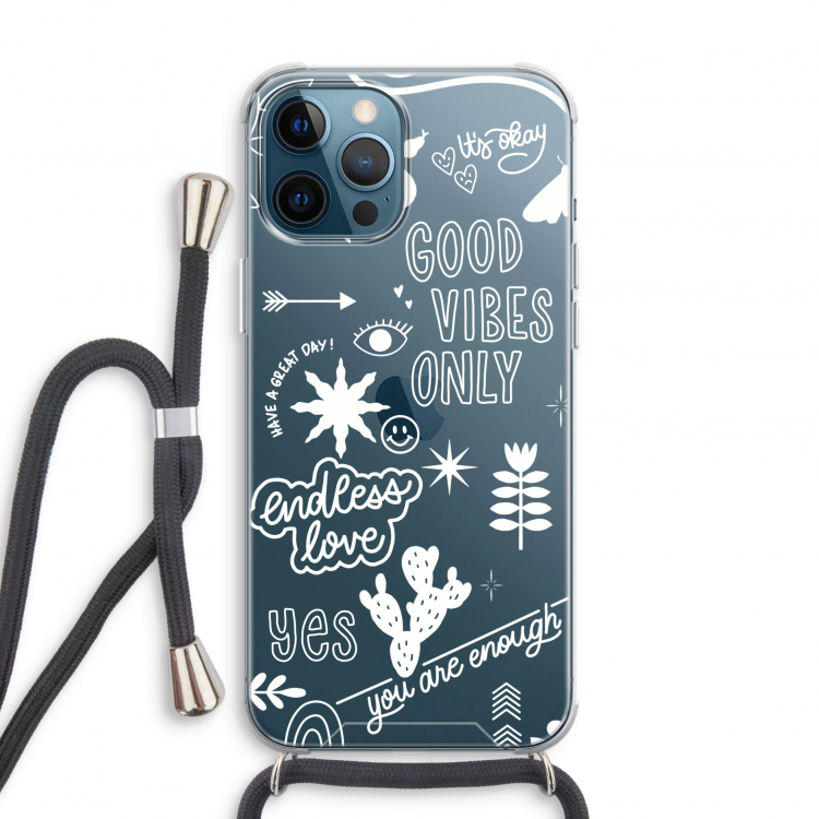 Good vibes: iPhone 12 Pro Transparant Hoesje met koord
