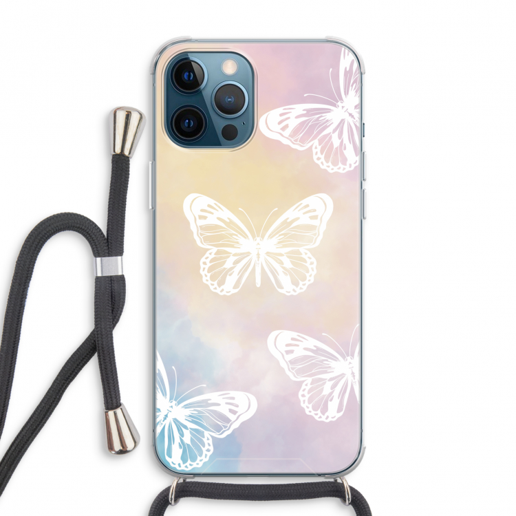 White butterfly: iPhone 12 Pro Max Transparant Hoesje met koord