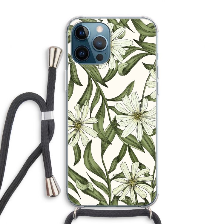 Wit bloemenpatroon: iPhone 12 Pro Max Transparant Hoesje met koord