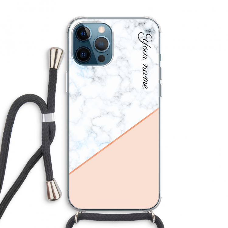 Marmer in stijl: iPhone 12 Pro Max Transparant Hoesje met koord