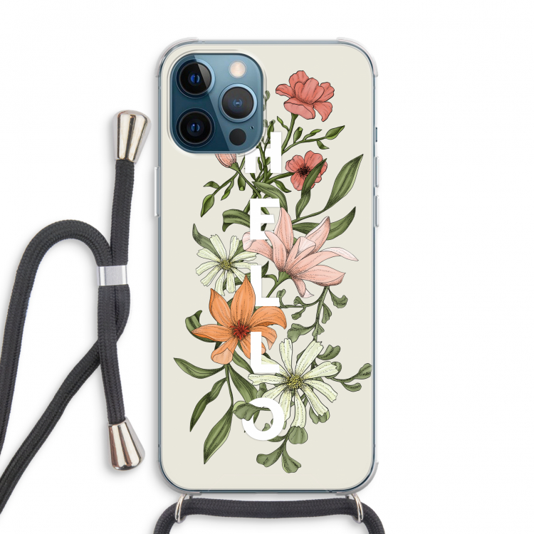 Hello bloemen: iPhone 12 Pro Max Transparant Hoesje met koord