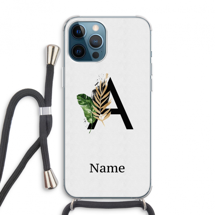 Charcoal Flora: iPhone 12 Pro Max Transparant Hoesje met koord