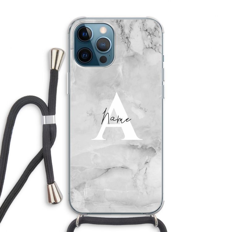 Ivory Marble: iPhone 12 Pro Max Transparant Hoesje met koord