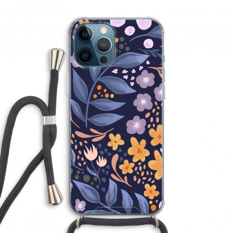 Flowers with blue leaves: iPhone 12 Pro Max Transparant Hoesje met koord