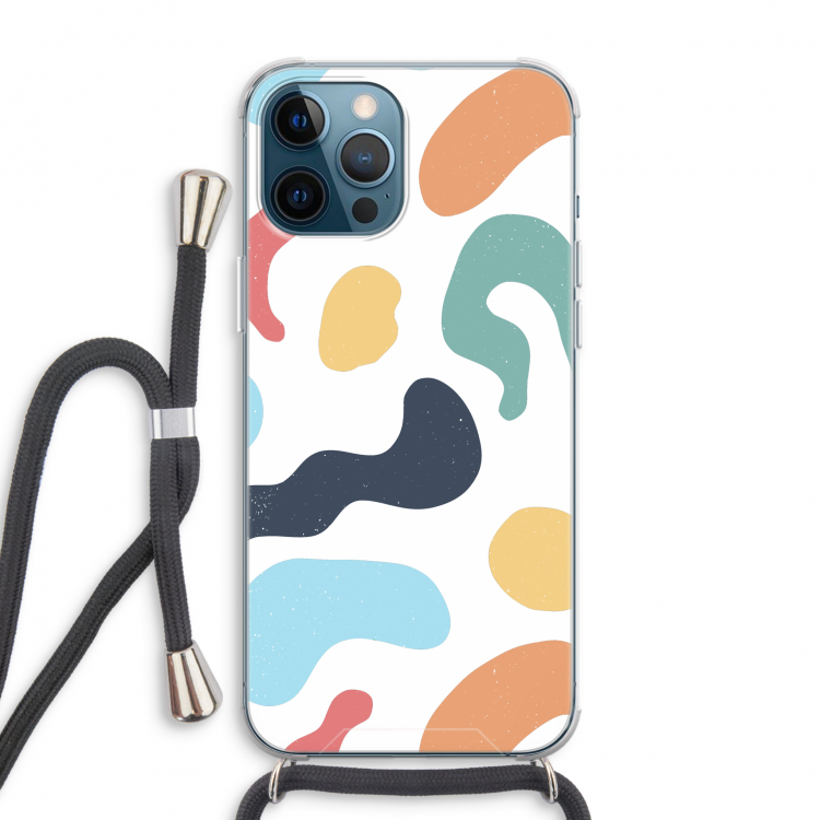 Memphis Shapes Blue: iPhone 12 Pro Max Transparant Hoesje met koord