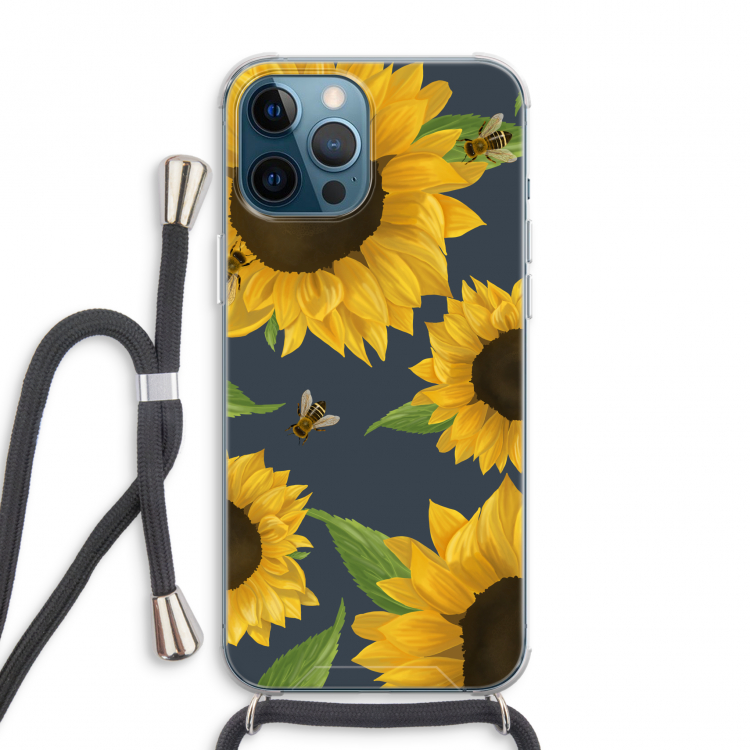 Sunflower and bees: iPhone 12 Pro Max Transparant Hoesje met koord