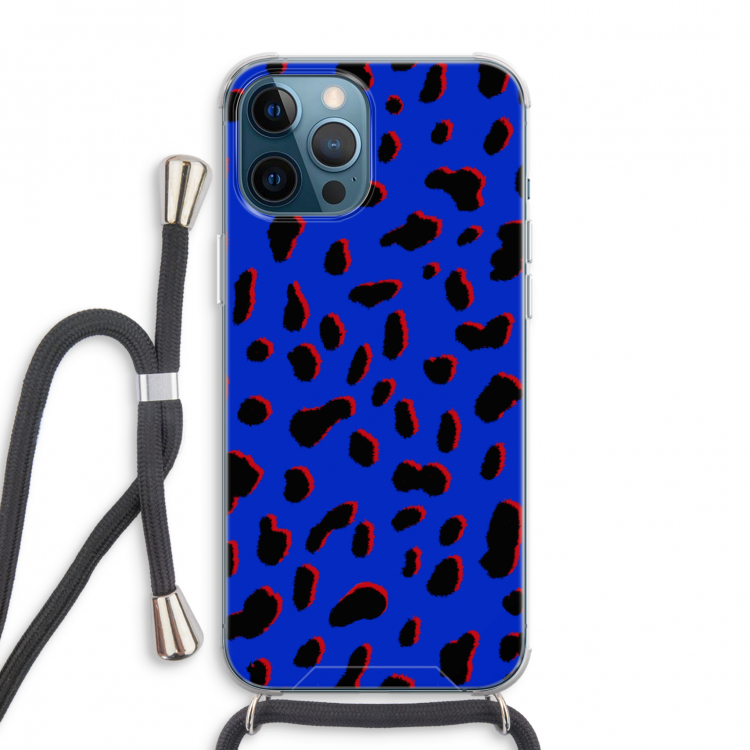 Blue Leopard: iPhone 12 Pro Max Transparant Hoesje met koord