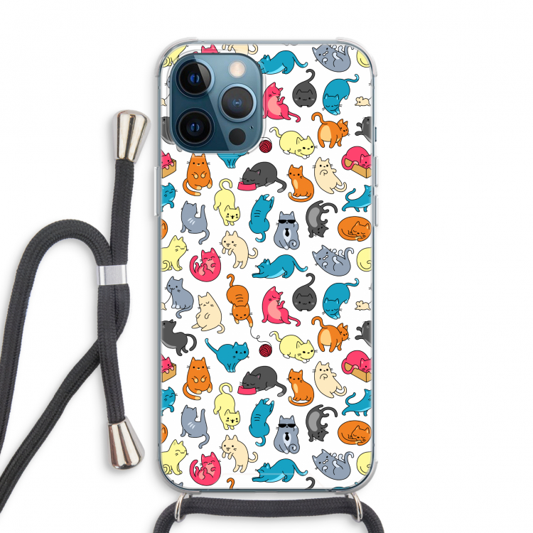 Kleurrijke katten: iPhone 12 Pro Max Transparant Hoesje met koord